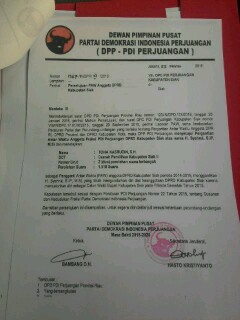 Surat Rekomendasi dari DPP PDI Perjuangan 