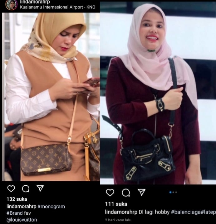 Tangkapan layar postingan Linda Mora di akun medsos pamer barang mewah (Dok/istimewa)